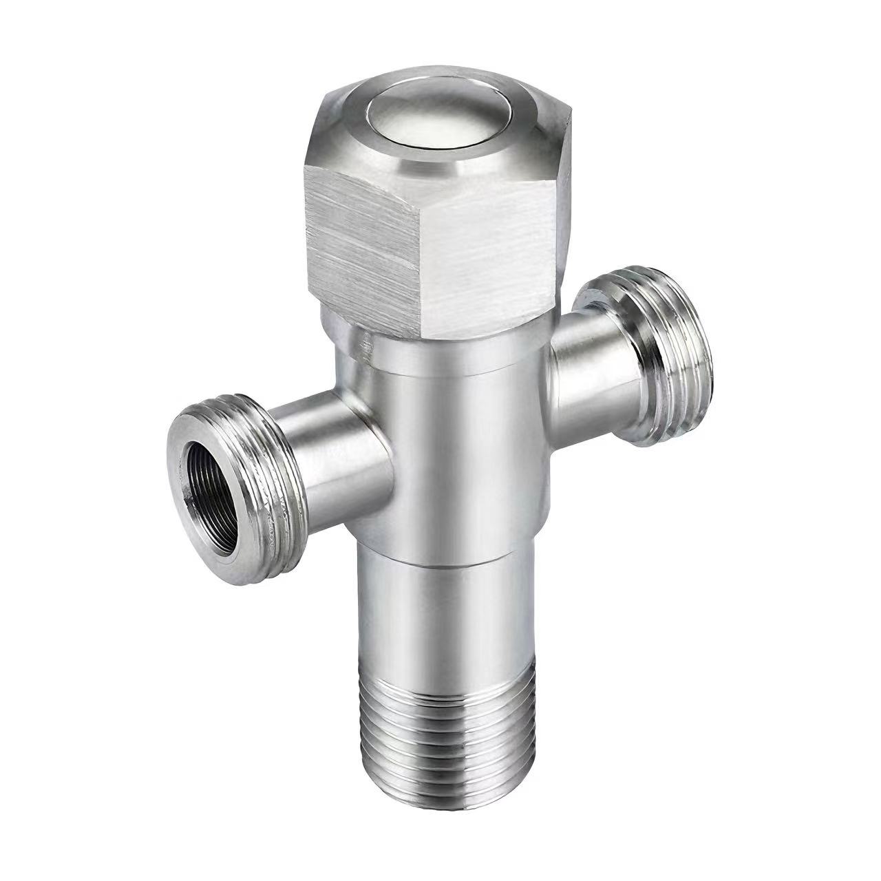 180 ° Dräi-Wee Wénkel Krunn One Inlet an Zwee Outlet Waasser Verdeelung Krunn