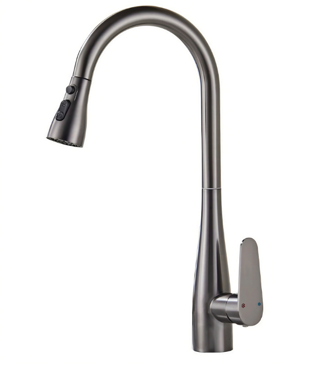 Gunmetal Grey High-Arc Gooseneck waarm a kal Kichen Pull-Out Krunn